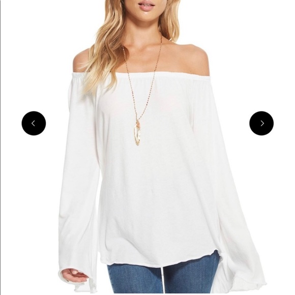 NWT Chaser White Rice Off Shoulder Top with Bell Sleeves Size Small - Picture 2 of 7